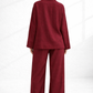 Back view of Vanya Wine linen top and wide-leg pants