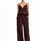Vera Wine linen set for women featuring peplum camisole top and wide leg pants