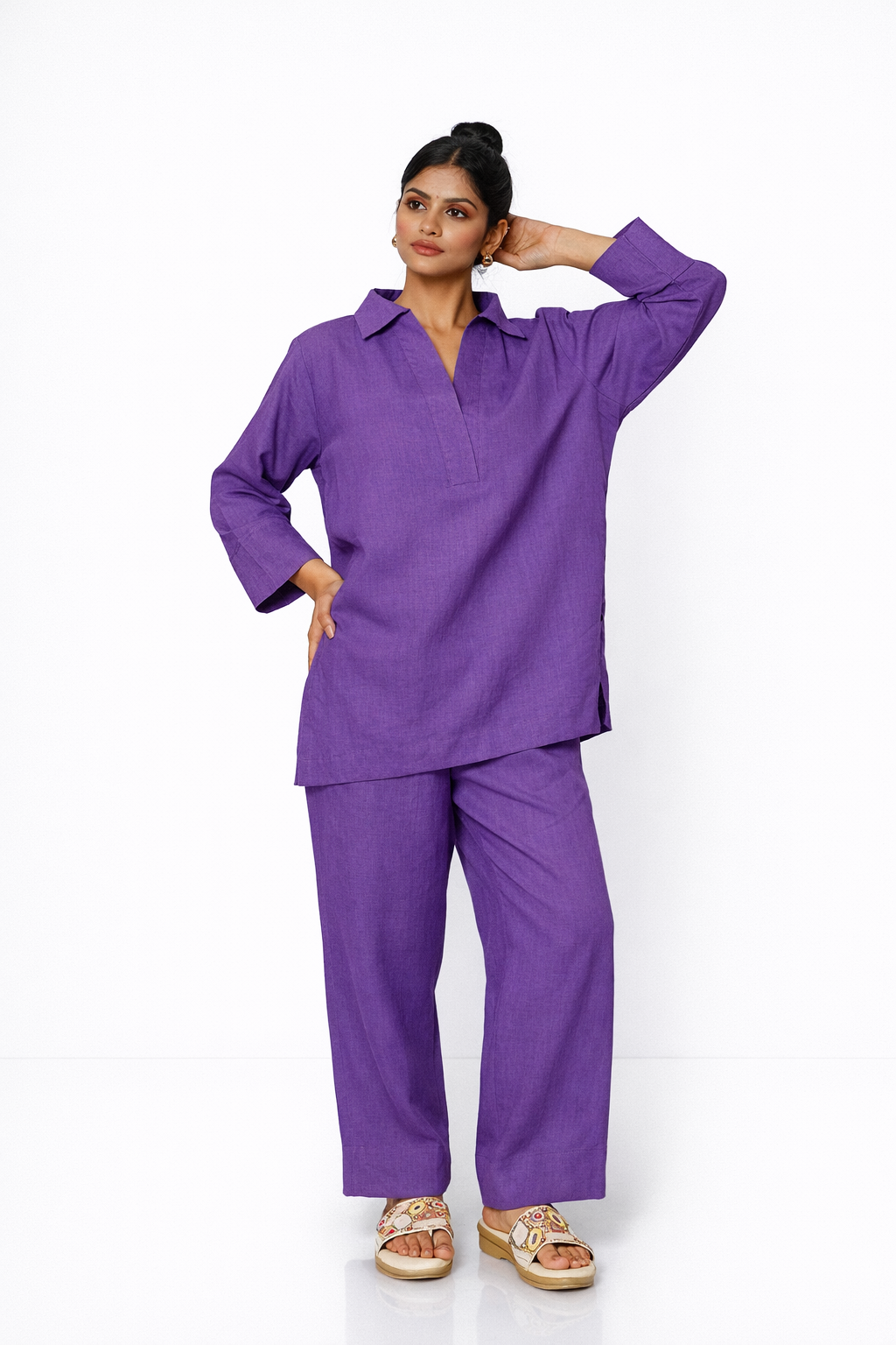 Women’s Linen Outfit Set – Kurta and Trousers Jamuni Linen Set