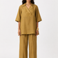 Zariya antique gold linen set for women front view