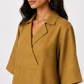 Zariya linen top with overlapping V-neck and lapel collar detail