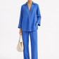 Ziya cobalt blue linen co-ord set for women with yellow thread detailing