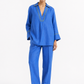 Ziya blue linen set for women with lemon yellow chawal taka detailing