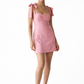 Zuri Bow Linen Dress front view in pink with bow straps