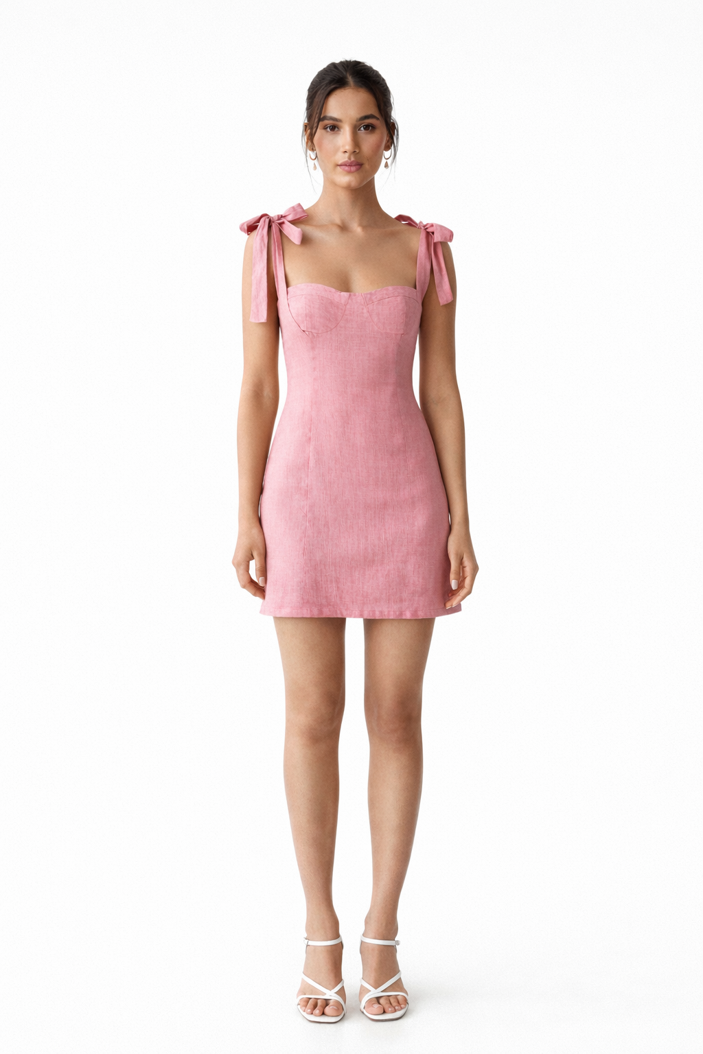 Zuri Bow Linen Dress straight fit mini silhouette