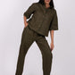 Forest Green Linen Co-Ord Set - Includes Pair of Pants and Half Sleeves Drooping Shoulder Shirt