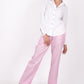  Baby Pink Linen Pants for women | Flat Front Linen Pants | Linen Pants with wooden button | Linen pants for women | Pink Linen Pants | Half elastic Linen pants | Pure Linen Pants | Comfortable Linen pants | Linen pants with pockets | Linen Shirt | White linen shirt paired with ink linen pants | Regular collar white linen shirt | Wooden Buttons
