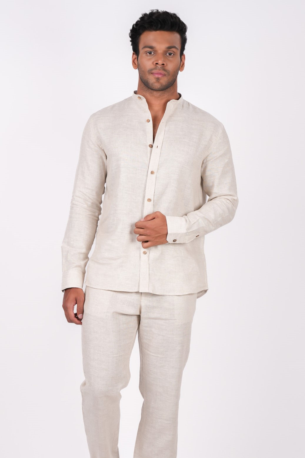 Earthy Natural Co-ord Set- Includes Pair of Pants and Chinese Collar shirt