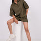 Forest Green Linen Co-Ord Set - Includes Pair of Shorts and Half Sleeves Drooping Shoulder Shirt