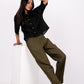 Forest Green Flat Front Linen Pants
