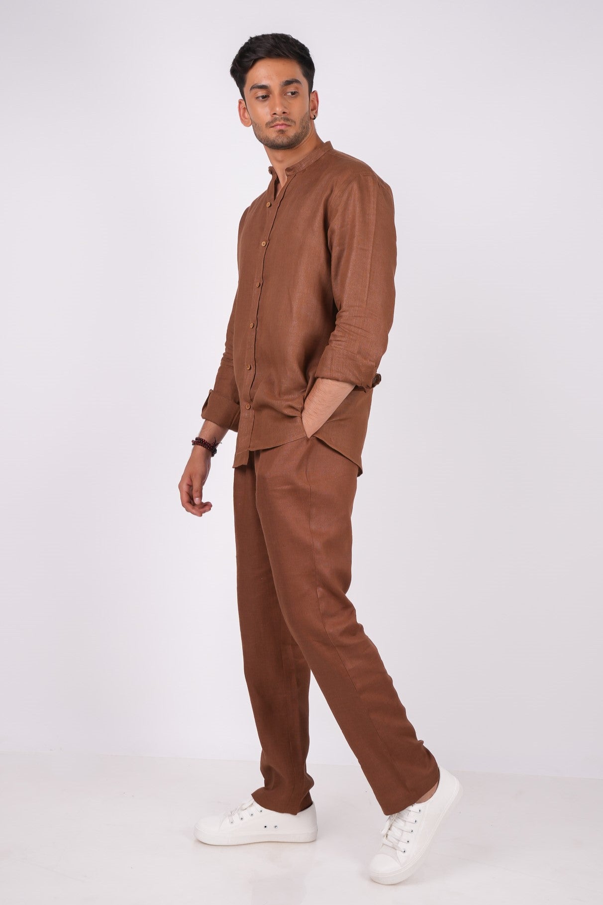 Mocha Brown Co-ord Set- Includes Pair of Pants and Chinese Collar shirt