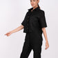 Midnight Black Linen Co-Ord Set - Includes Pair of Pants and Half Sleeves Drooping Shoulder Shirt