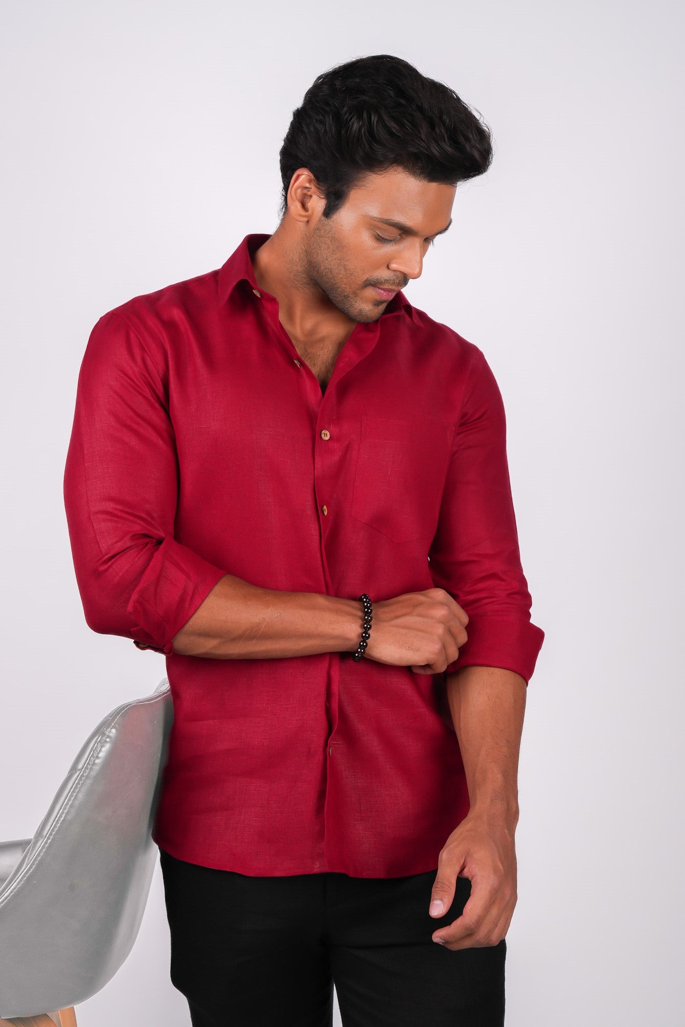 Cherry Red Regular Collar Shirt