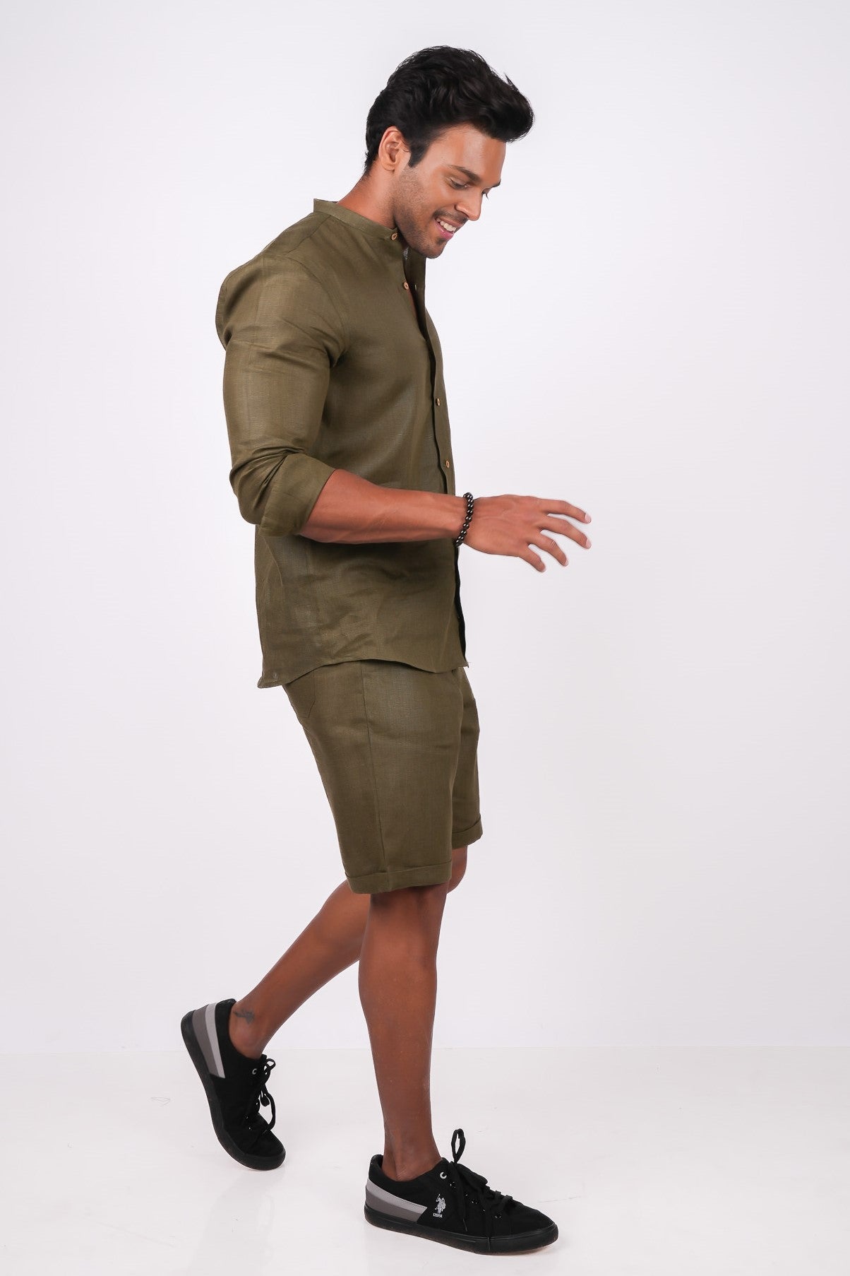 Forest Green Co-ord Set- Includes Pair of Shorts and Chinese Collar shirt