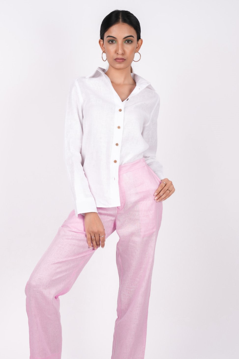 Pearl White Full Sleeves Spread Collar Linen Shirt