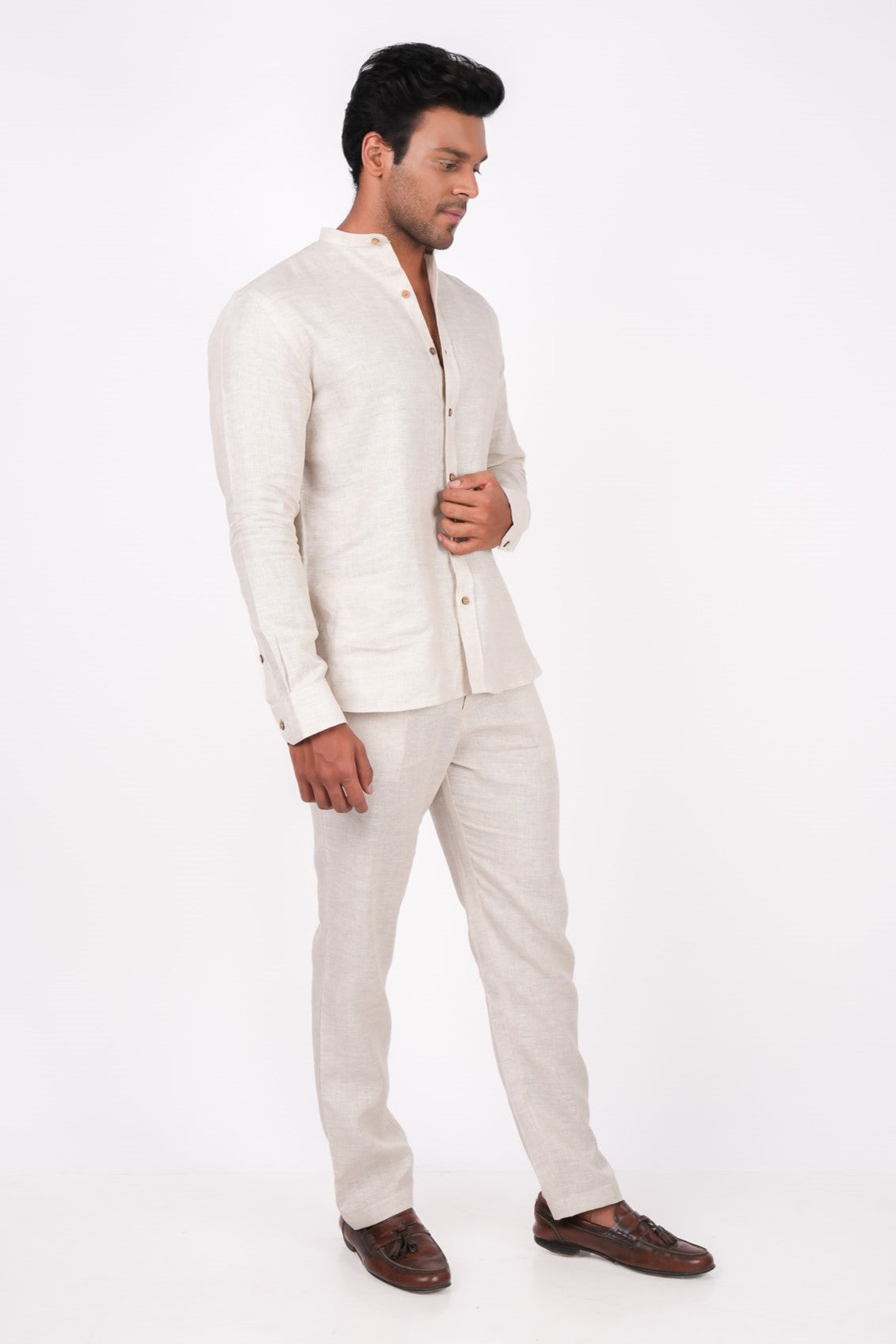 Earthy Natural Co-ord Set- Includes Pair of Pants and Chinese Collar shirt