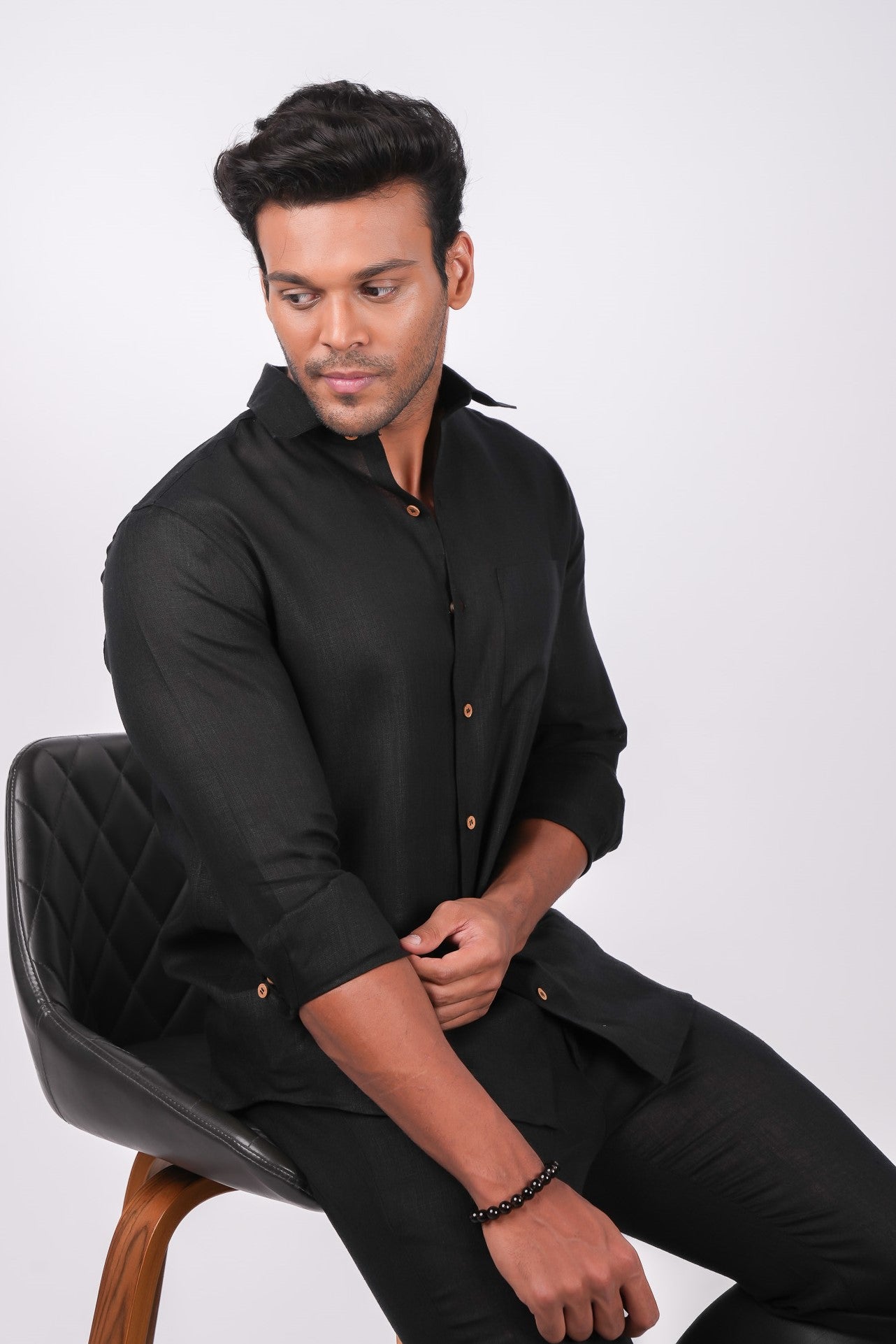 Midnight Black Co-ord Set- Includes Pair of Pants and Regular Collar shirt