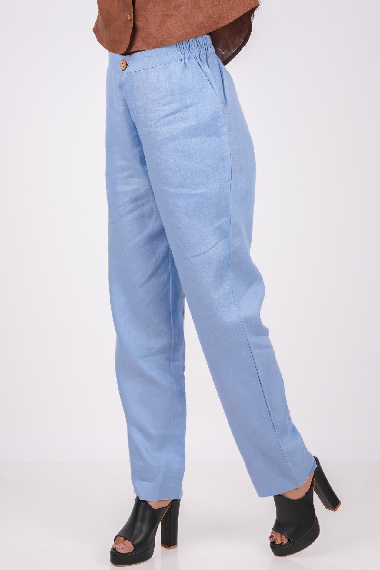 Ocean Blue Flat Front Linen Pants