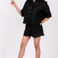 Midnight Black Linen Co-Ord Set - Includes Pair of Shorts and Half Sleeves Drooping Shoulder Shirt