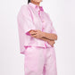 Baby pink linen co-ord set with pants and shirt for women | Half sleeves shirt with regular collar paired with pink pants | Wooden buttons | Pink co-ord set for women | Co-ord set for women | Office wear | Pink linen Set | Linen set for women | Linen Outfit | Linin | Linen clothes | Linen Outwear | Side Profile