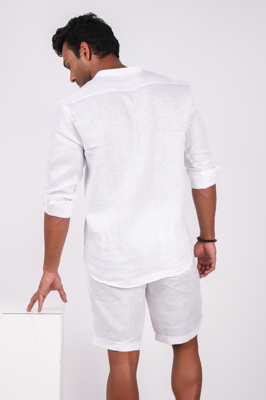 Pearl White Co-ord Set- Includes Pair of Shorts and Chinese Collar shirt