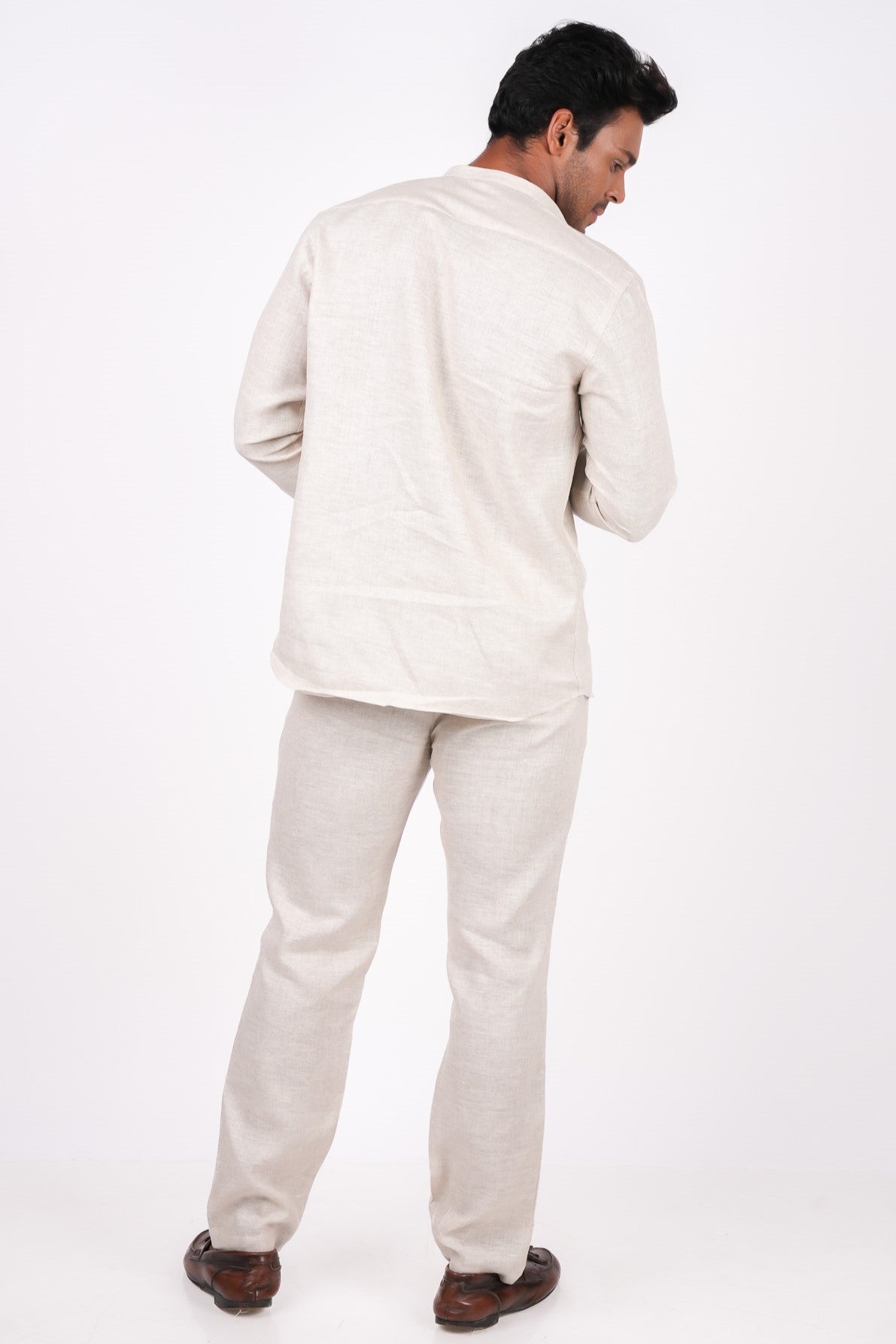 Earthy Natural Co-ord Set- Includes Pair of Pants and Chinese Collar shirt