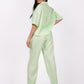 Kiwi Green Linen Co-Ord Set - Includes Pair of Pants and Half Sleeves Drooping Shoulder Shirt