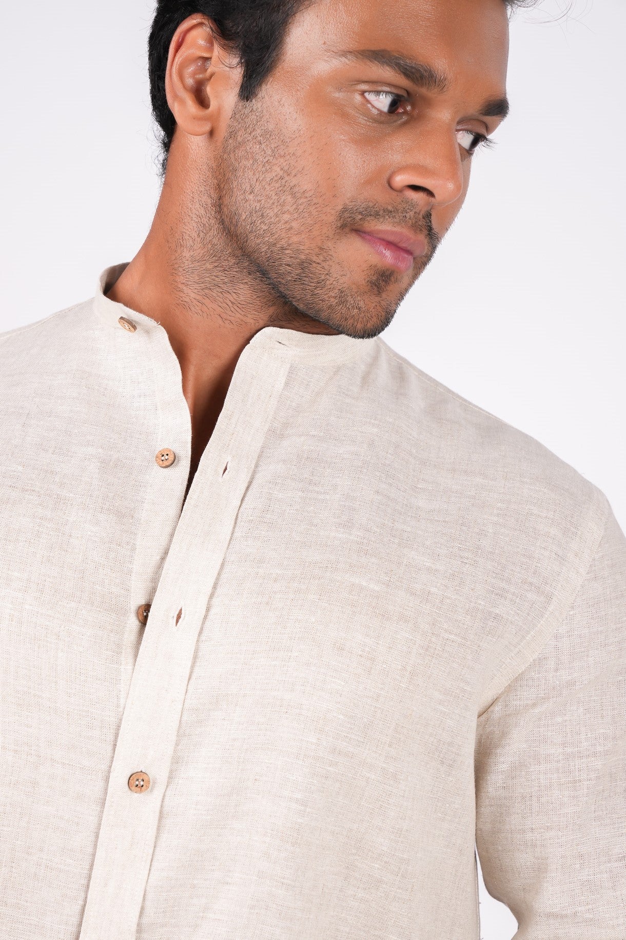 Earthy Natural Chinese Collar Shirt