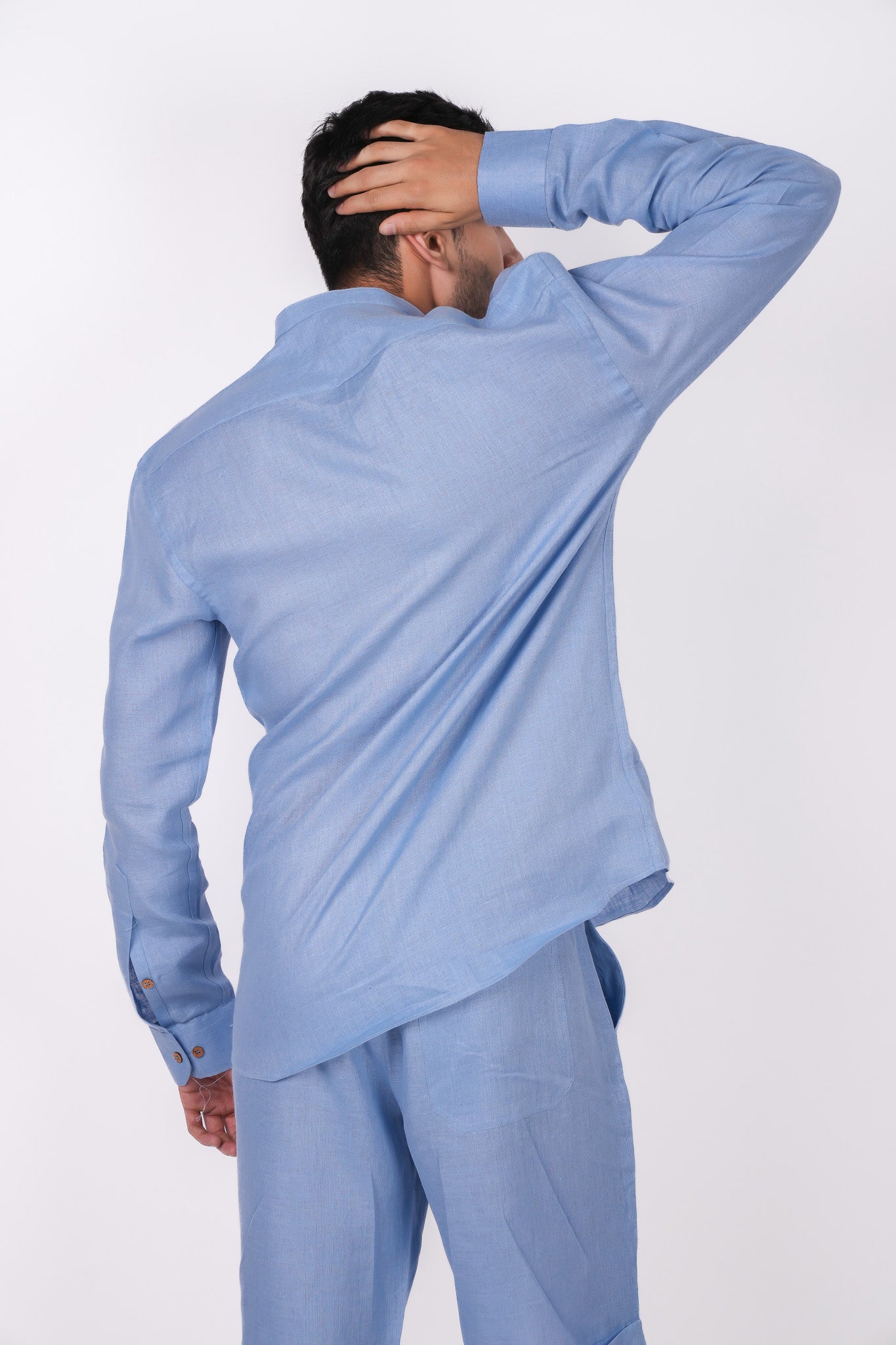 Ocean Blue Co-ord Set- Includes Pair of Shorts and Chinese Collar shirt