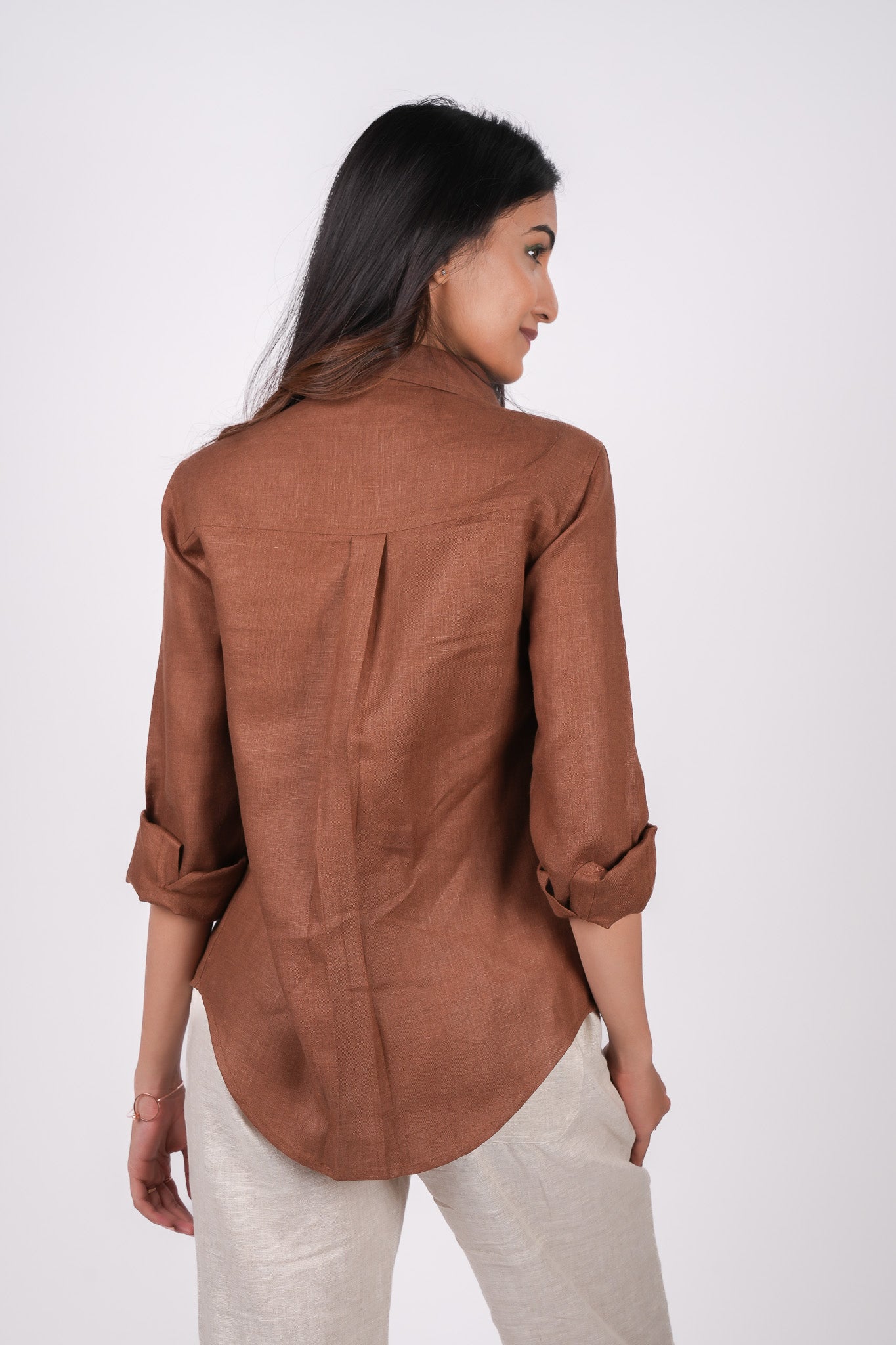 Mocha Brown Full Sleeves Spread Collar Linen Shirt