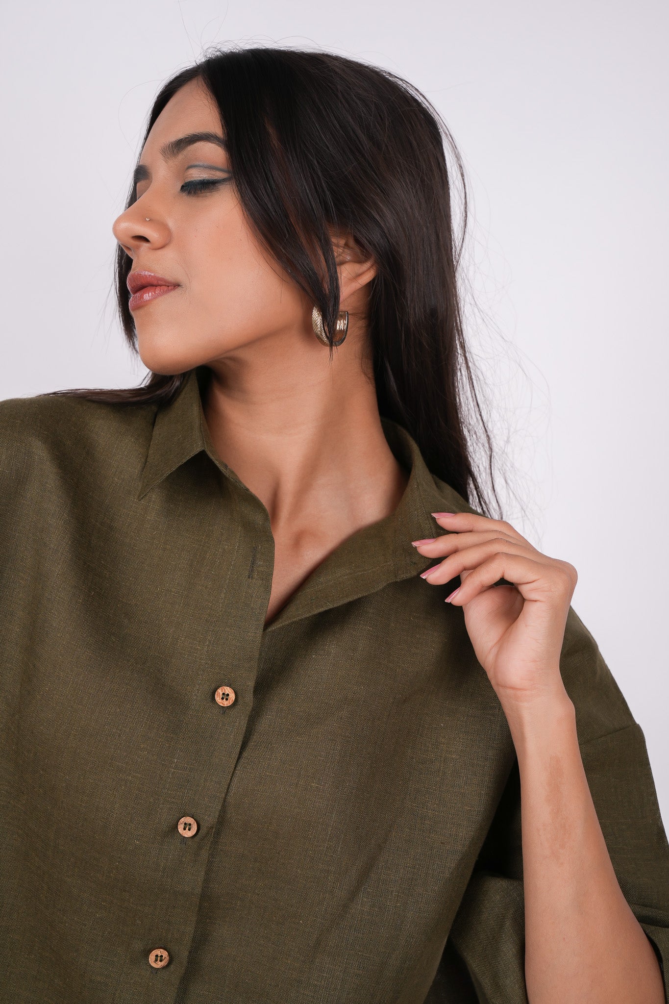 Forest Green Linen Co-Ord Set - Includes Pair of Shorts and Half Sleeves Drooping Shoulder Shirt